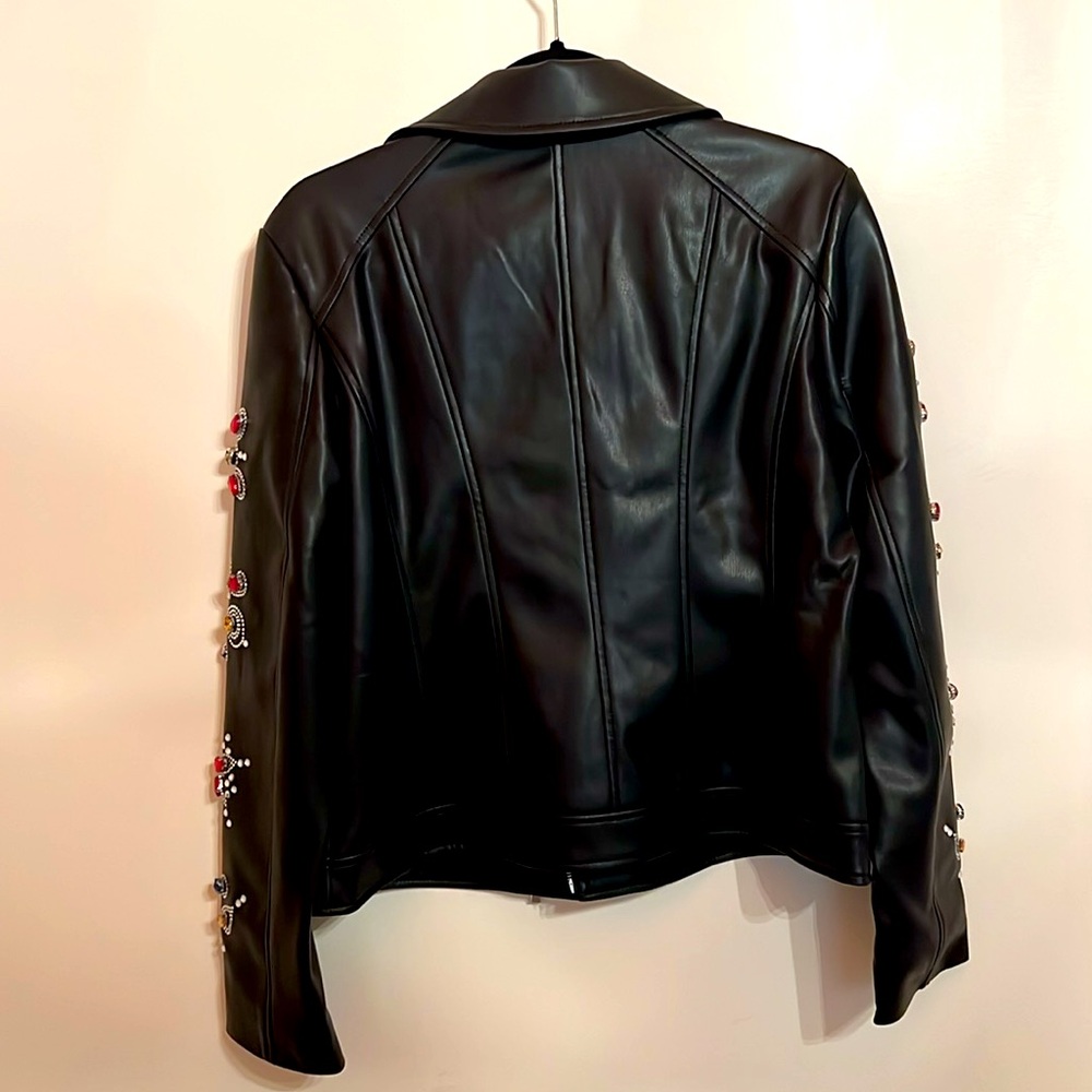 Bagatelle Black Embellished Faux Leather Jacket. Size M Rhinestones and Jewelry - Picture 6 of 7